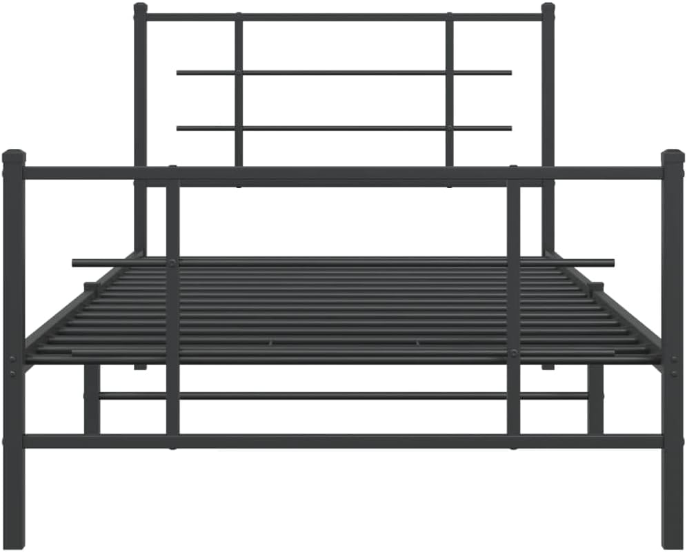 Metal Bed Frame Queen Size with Footboard Black 39.4'x78.7' Sturdy Steel Platform Bedframe Underbed Storage Space for Bedroom