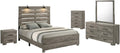 Modern 5-Piece Queen Bedroom Set with LED Reading Lamps and USB Nightstands – Panel Bed Frame, Dresser, Mirror, Chest, and Nightstand in Antique Gray Laminate Finish