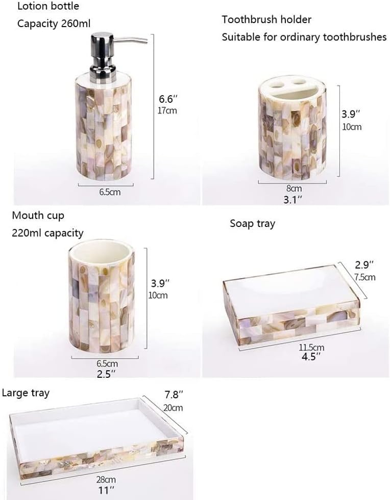 Vanity Bathroom Decor, European Bathroom Accessories Set Shell Resin Bath Supplies Soap Dispenser Toothbrush Cup Holder Housewarming Gift(6pcs)