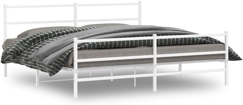 Metal Bed Frame with Headboard and Footboard White 76'x79.9' King,Easy Assembly:Convenient Setup to Enhance Your Bedroom in no time. Bedroom Furniture, Bedroom Accessories