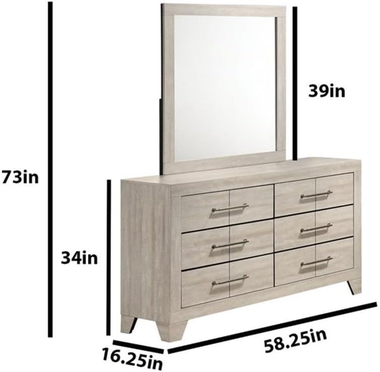 Best Quality Furniture 6 Piece Bedroom Set in Rustic Gray Oak Wood in King