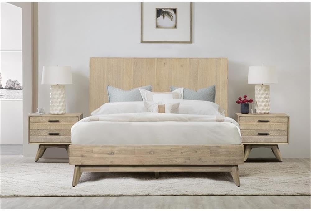 Armen Living Baly 3 Piece Acacia King Platform Bed and Nightstands Bedroom Set