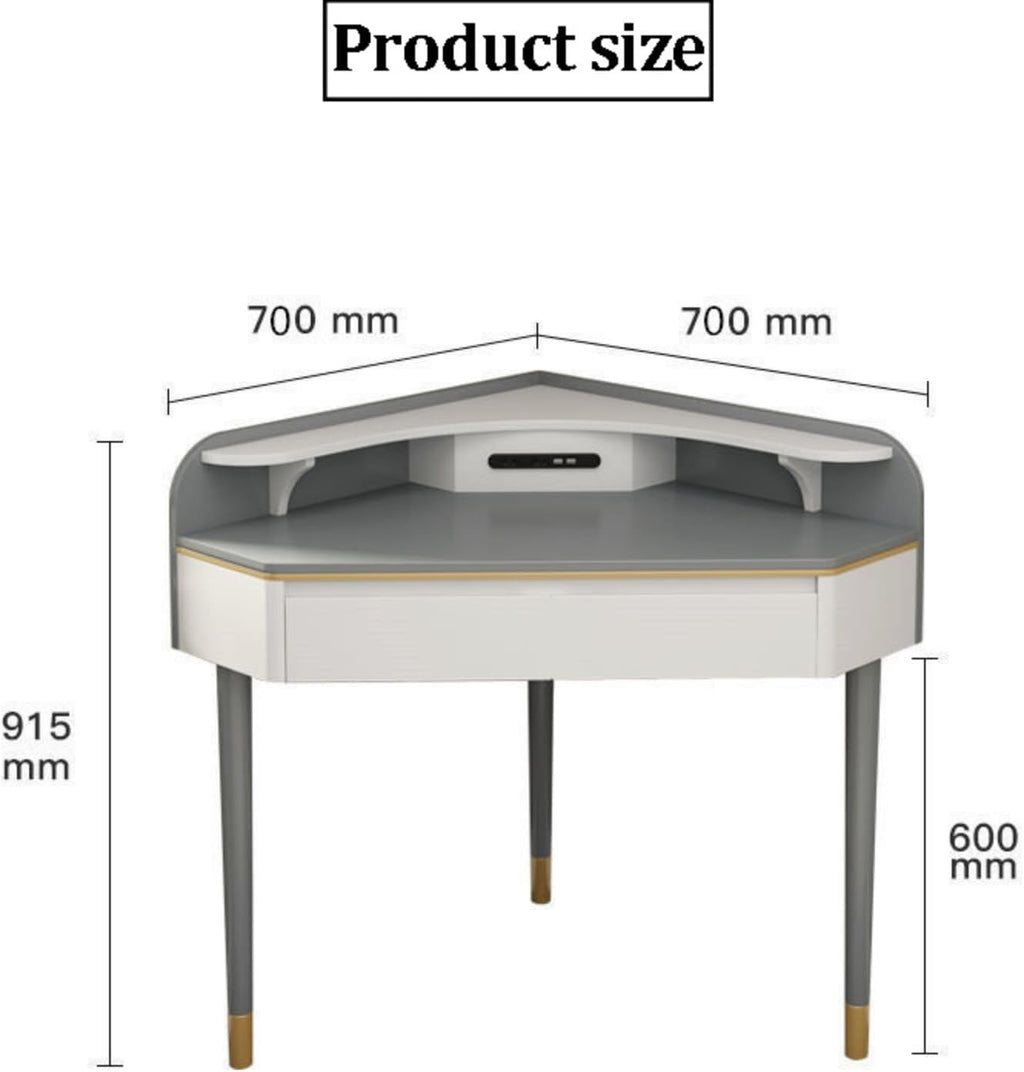 Corner Vanity Desk, Modern L-Shaped Vanity Table,Storage Trunks with USB Ports and Drawers, Compact Dressing Table for Bedroom Beauty Salon, Nail Salon (Gray)(Medium)