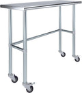 AmGood Stainless Steel Work Table Open Base & Wheels | Work Station | Metal Work Bench (Stainless Steel Work Table Open Base + Casters, 48' Long x 18' Deep)