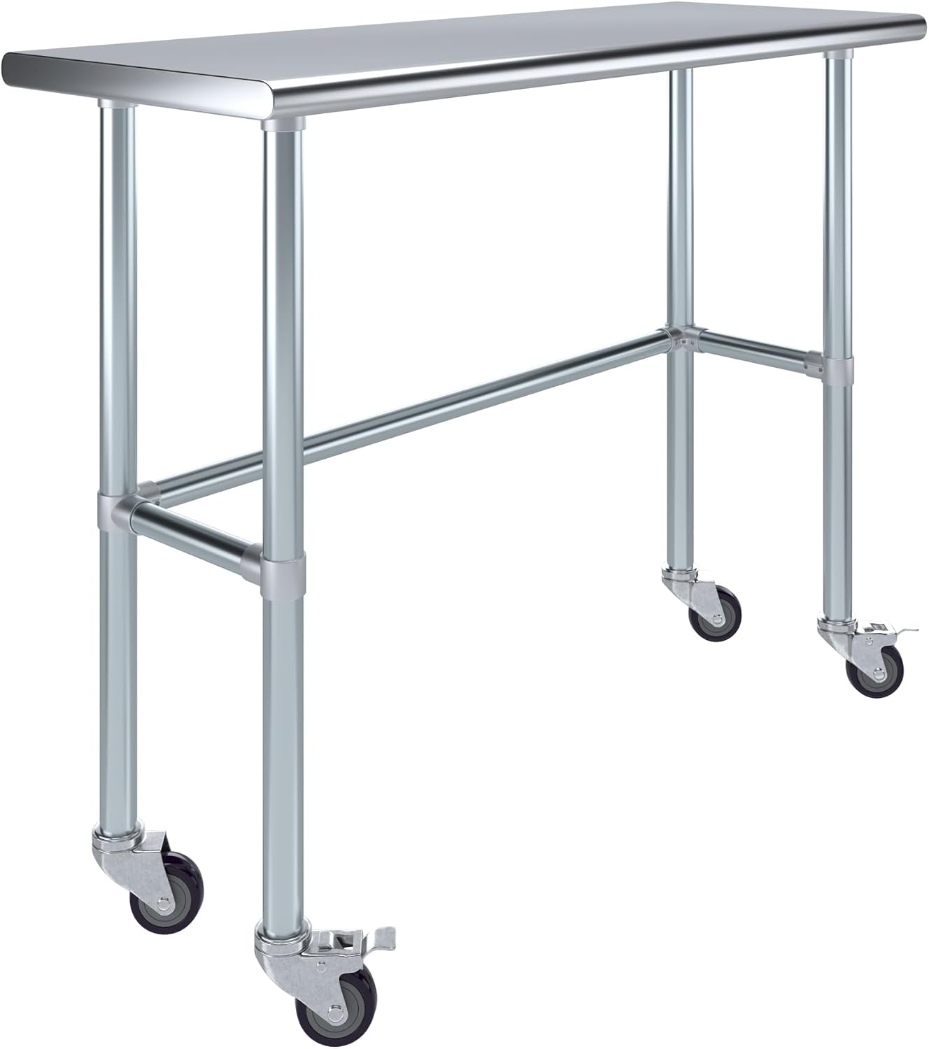 AmGood Stainless Steel Work Table Open Base & Wheels | Work Station | Metal Work Bench (Stainless Steel Work Table Open Base + Casters, 48' Long x 18' Deep)