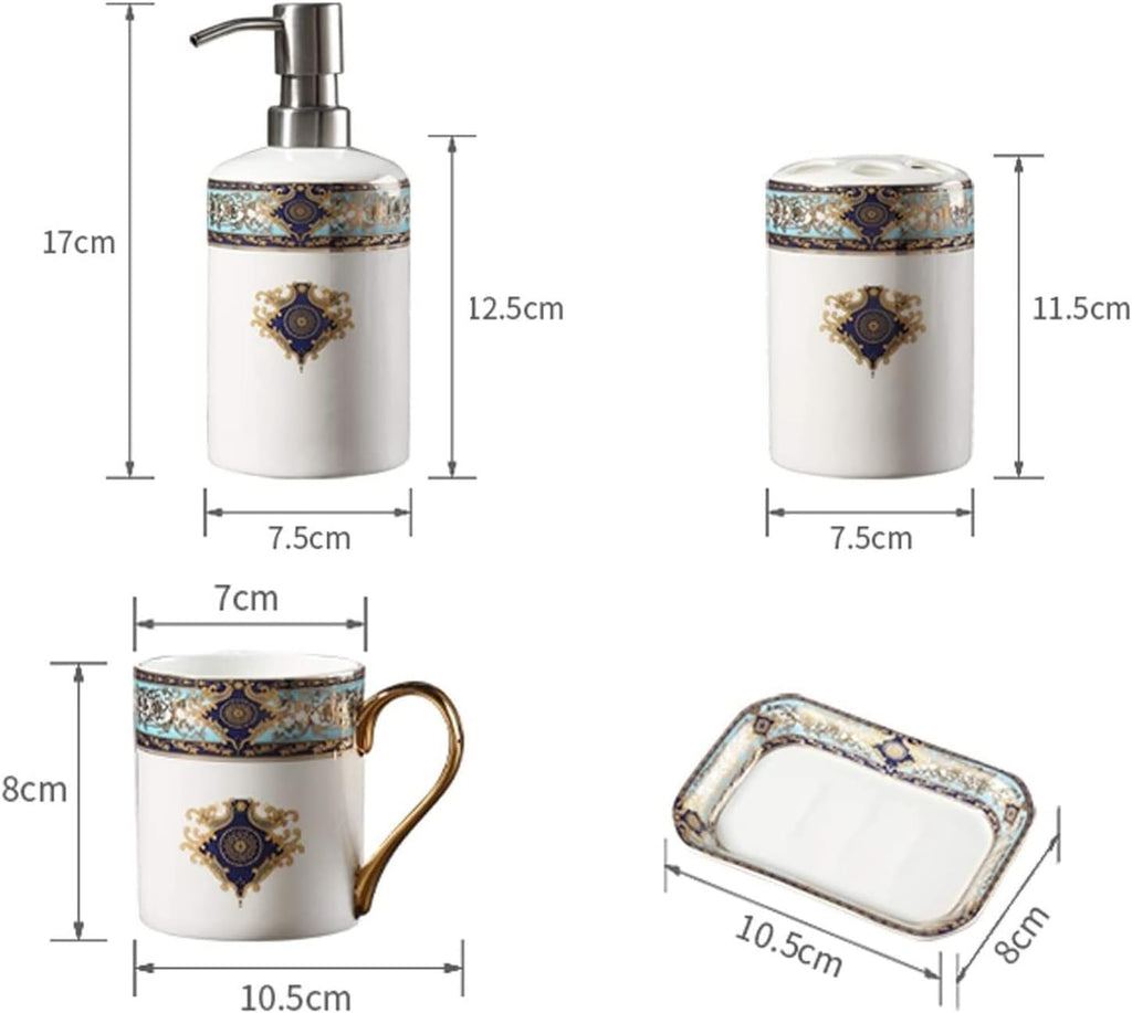 Vanity Bathroom Decor, Retro Design Ceramic Bathroom Accessory Set Bohemian Blue Bath Accessories Bath Set European Style Set Housewarming Gift(5-Piece Set)