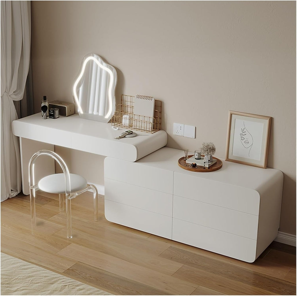 Vanity Desk Makeup Vanity Desk with Vanity Mirror Adjustable Corners Bedroom Makeup Desk Modern Multiple Drawers Dressing Table Tocadores para Habitación(150cm)