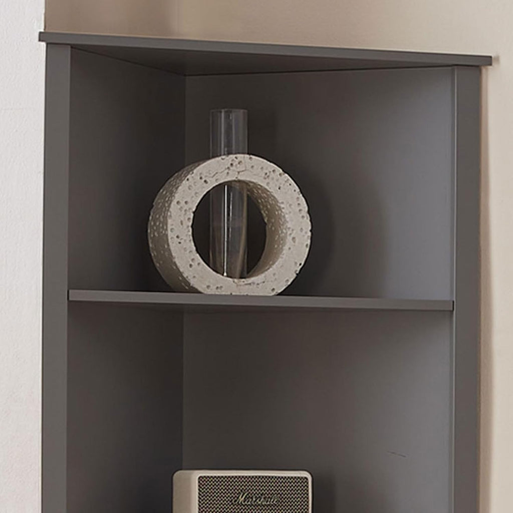 Kings Brand Furniture Tall Wooden Corner Cabinet with 2 Doors and 5 Shelves Storage Shelf Organizer, Home Space Saver, Bathroom, Kitchen, Living Room, Grey