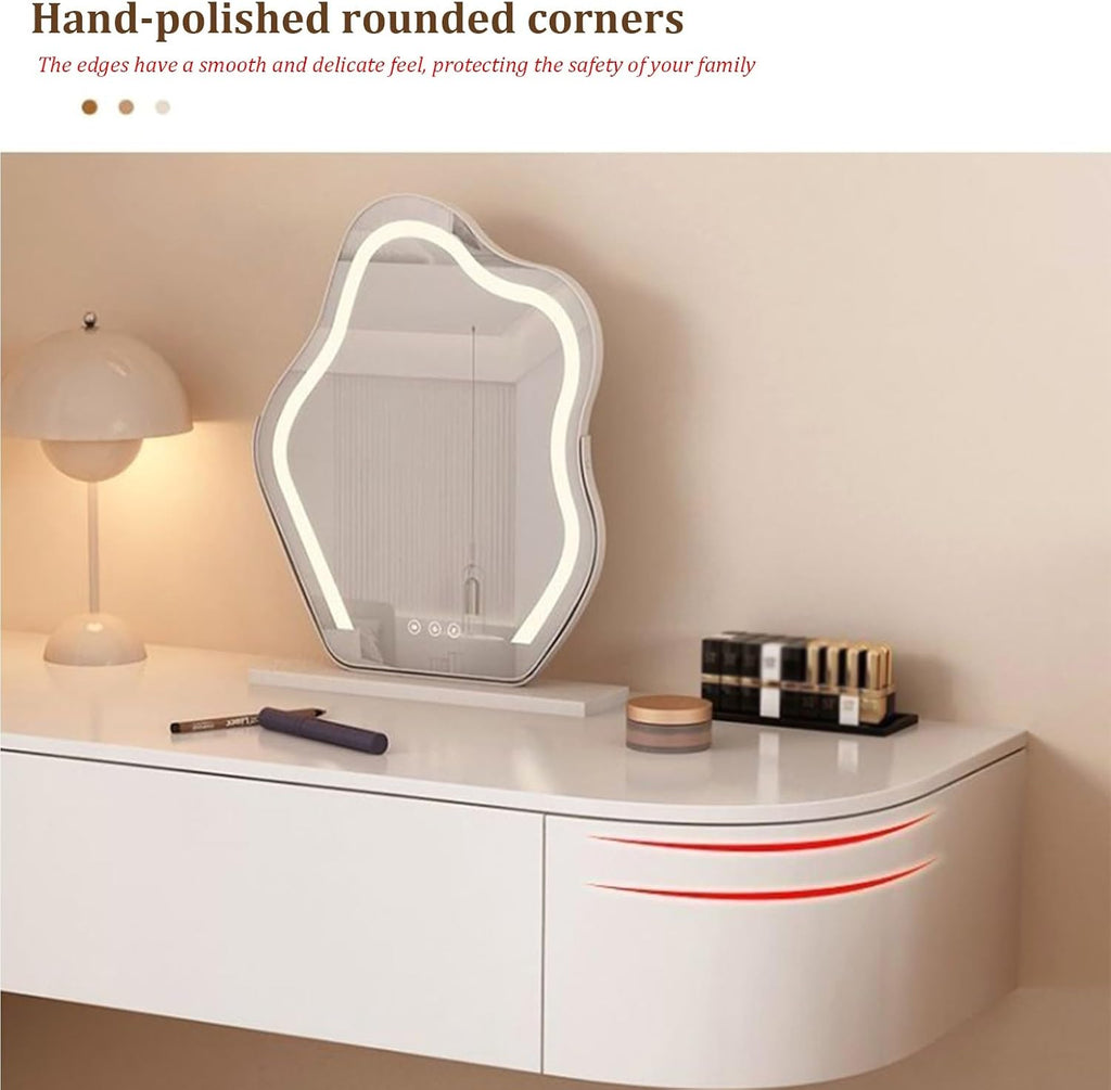 Floating Vanity Makeup Desk with 2 Drawers, Modern White Corner Suspended Table, Wood Wall Mounted Desk Nightstand for Bedroom Living Room(Right,140cm)