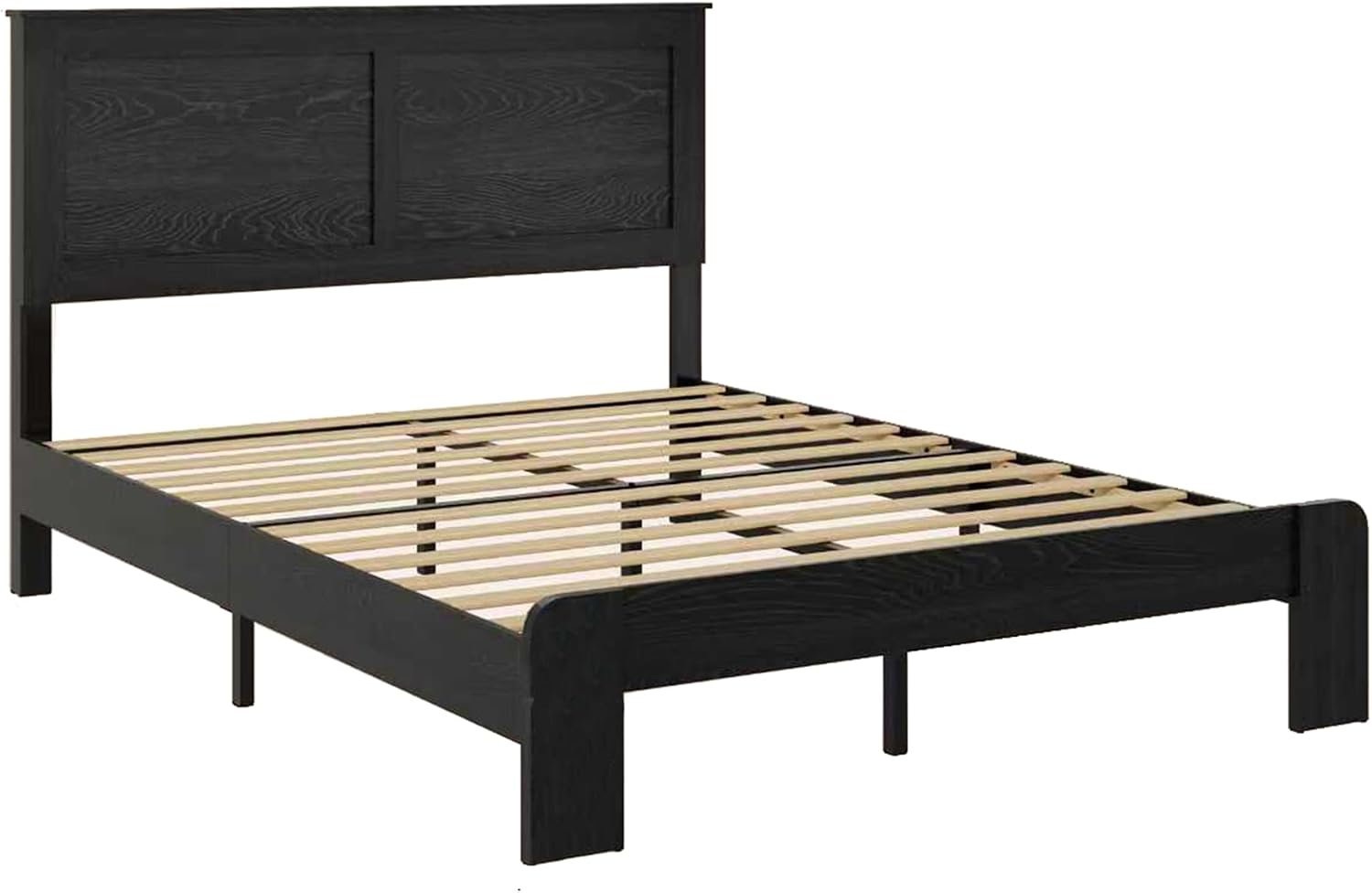 NNOOTK Full Size Bed Frame, Rustic Vintage Platform Bed Frame with Wood Headboard and Footboard, 12 Wood Slats Support, No Box Spring Needed (Black, Full)
