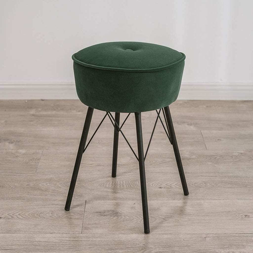 BTZHY Vanity Chair,Makeup Stool，for Bathroom Bedroom Dresser, Round Modern Fabric Vanity Bench Footstool/K Green