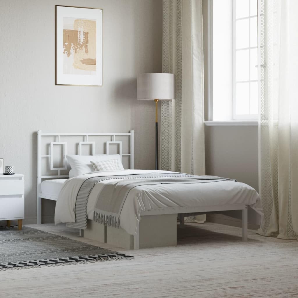 Twin Bed Frame White Powder-Coated Steel Modern Design with Storage Space Rectangular Shape for Bedroom Furniture