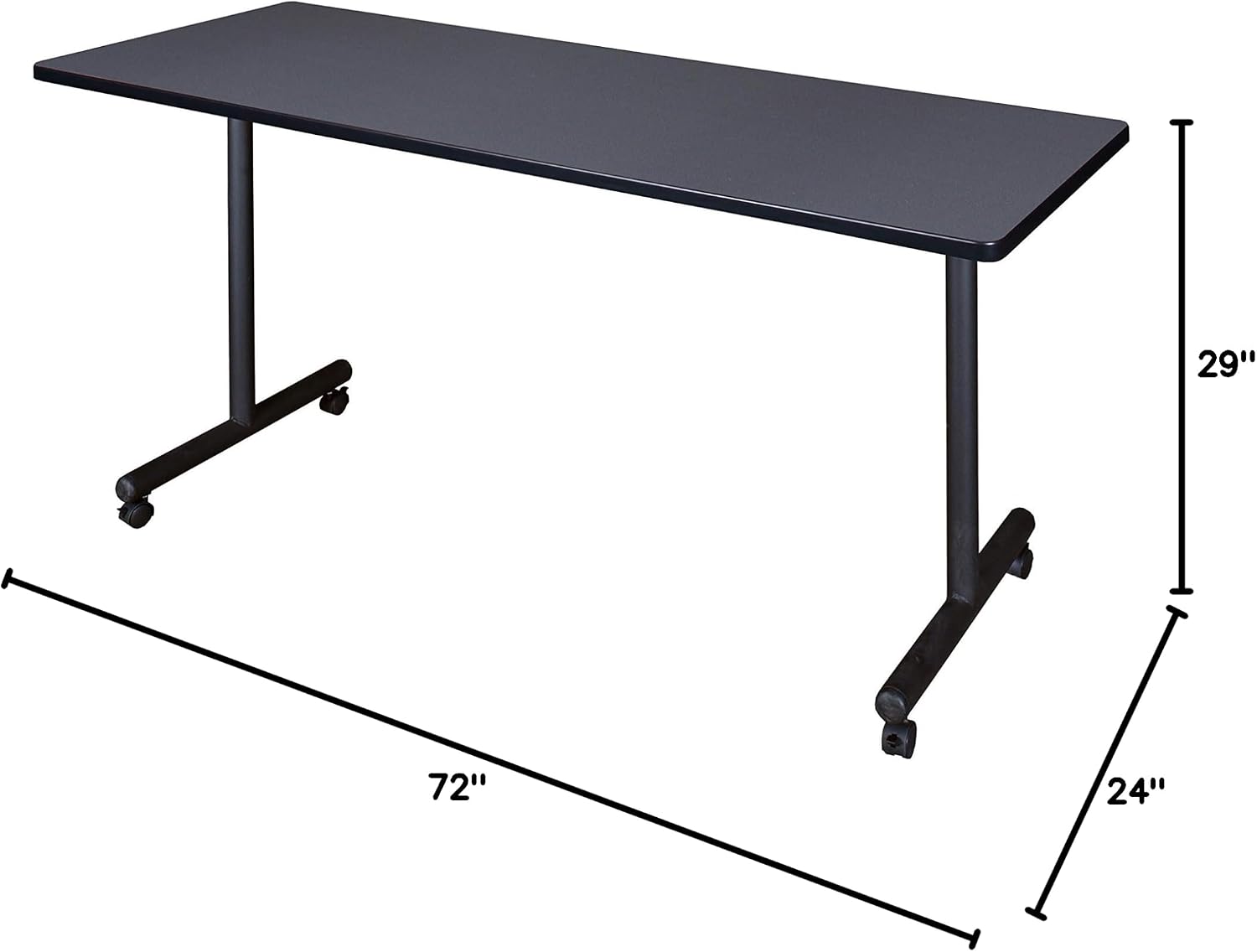 Regency Kobe 72 x 24 in. Mobile T-Base Training Seminar Table- Grey