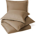 4 Piece Bed in a Bag Set 100% Cotton 1000 Thread Count Duvet Cover Pillow Shams & Fitted Sheet with Extra Deep Pocket Soft Bedding(Queen Size, Taupe)