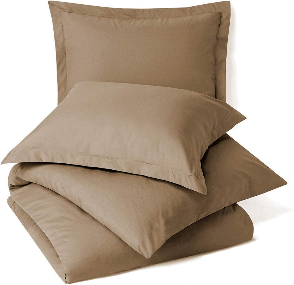4 Piece Bed in a Bag Set 100% Cotton 1000 Thread Count Duvet Cover Pillow Shams & Fitted Sheet with Extra Deep Pocket Soft Bedding(King Size, Taupe)