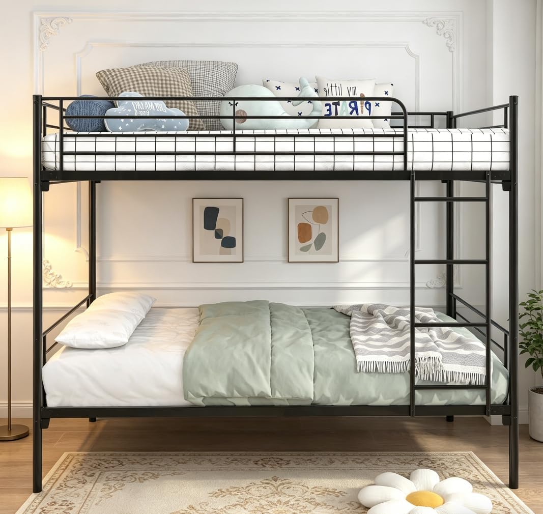 Bellemave Twin Over Twin Bunk Beds, Metal Bunk Bed Frame with Ladder and Full-Length Guardrail for Kids, Adults, Can be Split, Black