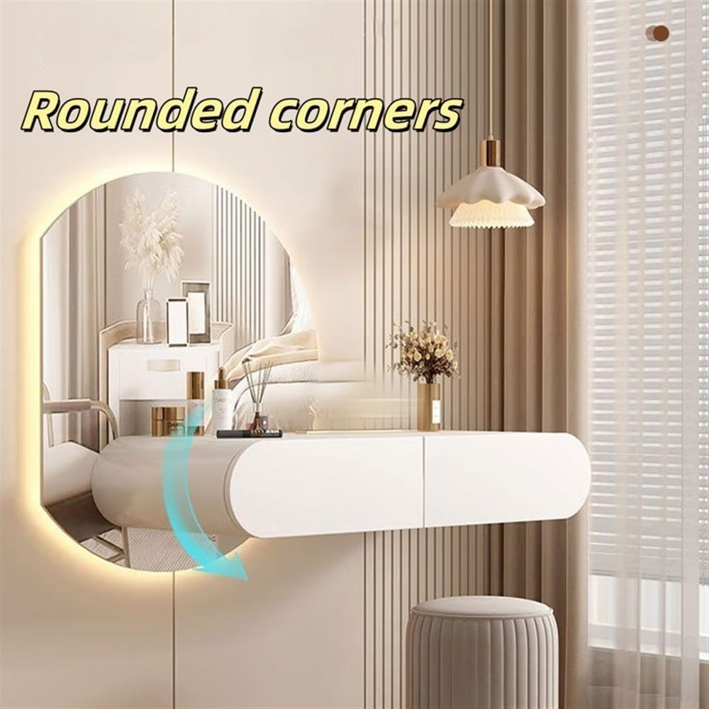 Floating Dressing Table with Drawers, Floating Vanity,Wall-Mounted Vanity Desk, Corner Desk for Bedroom, Bathroom, Hairdresser,L