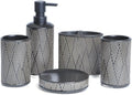 Vanity Bathroom Decor, Bathroom Accessories Set Simple Geometric Design Ceramic Bathroom Accessory Set with Soap Dispenser Housewarming Gift(Black,5 Pieces)
