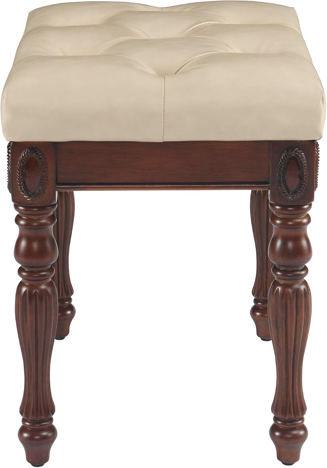 LEEMTORIG Upholstered Shoe Bench, Traditional Victorian Entryway Bench, Button Tufted Faux Leather, Holds Up to 300 lbs, 14x18x19inches, for Entryway Hallway Bedroom, Beige PU, FD-1533-BG