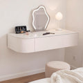 Floating Vanity Makeup Table White Wall Mounted Dressing Table Dresser With Mirror Floating Corner Desk For Bedroom Hanging Desk With Drawers Small Space Vanity With Lighted Mirror Shelf Wall-mounted(