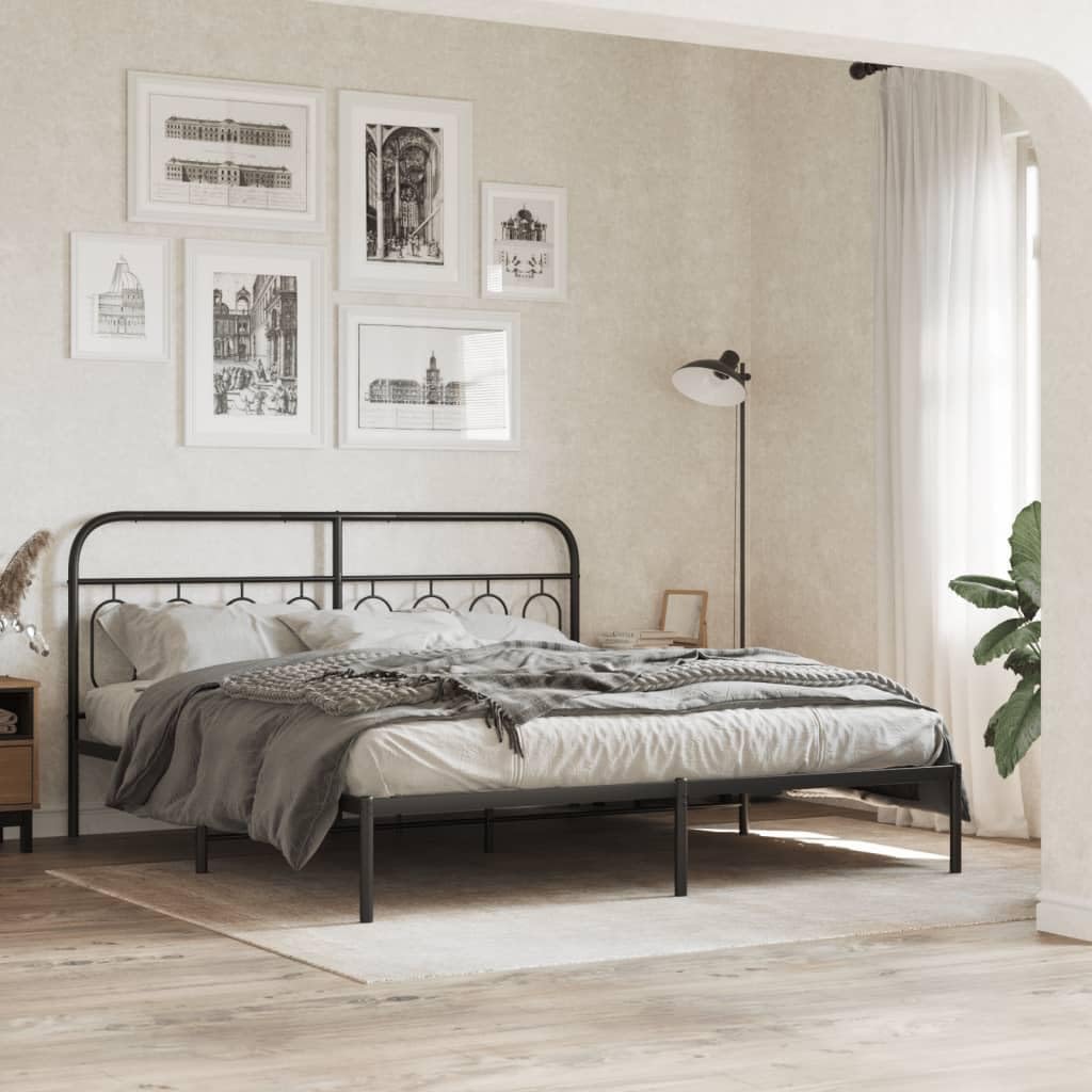 Metal Bed Frame with Headboard Black 76'x79.9' Queen Platform Bedframe Steel Construction Sturdy Bed Frame with Underbed Storage Space for Bedroom Guest Room