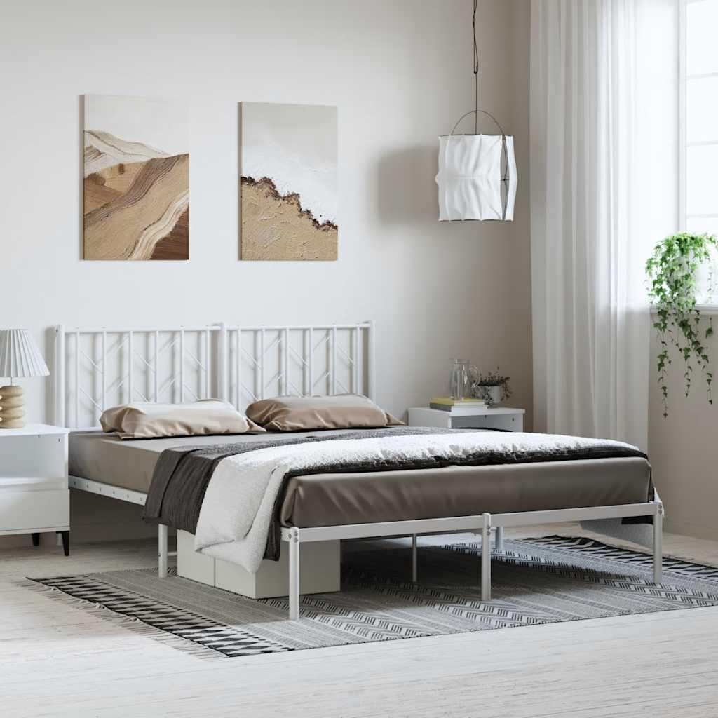 Metal Bed Frame King Size with Headboard White Steel Platform Bed Frame Sturdy Bedframe with Underbed Storage Space for Bedroom Guest Room