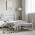 White Powder-Coated Steel Bed Frame 39.4x78.7 in, Metal Bed Frame for Adult with Sturdy Construction and Modern Design, Easy Assembly Included