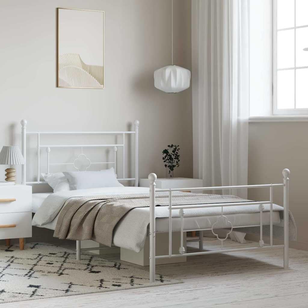 White Powder-Coated Steel Bed Frame 39.4x78.7 in, Metal Bed Frame for Adult with Sturdy Construction and Modern Design, Easy Assembly Included