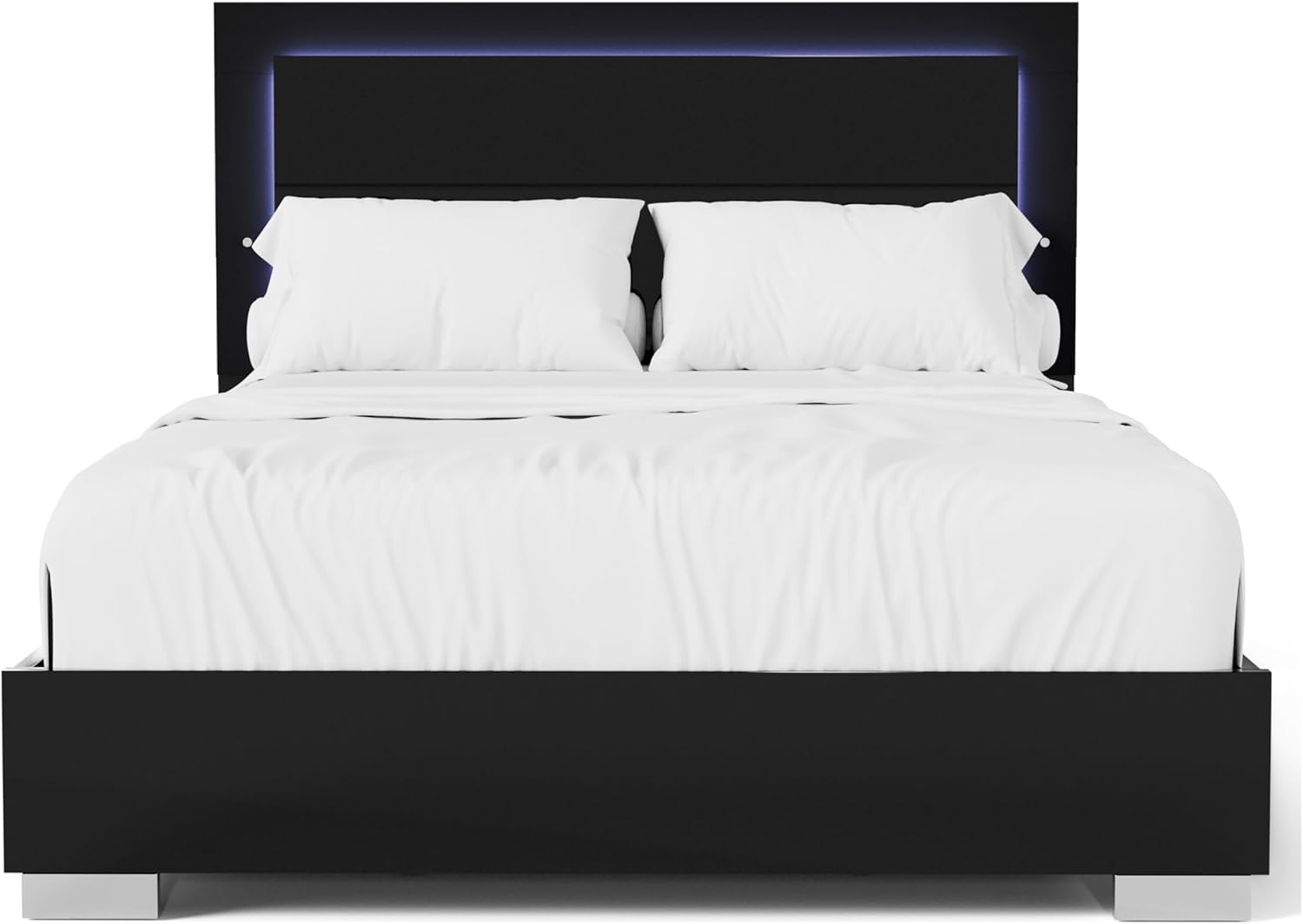 Furniture of America Alistair Modern Wood 2-Piece Bedroom Set with LED on Headboard Bed, Ball-Bearing Glides, Vertical Chrome Handles on Nightstand, Box Spring Required, King, Black