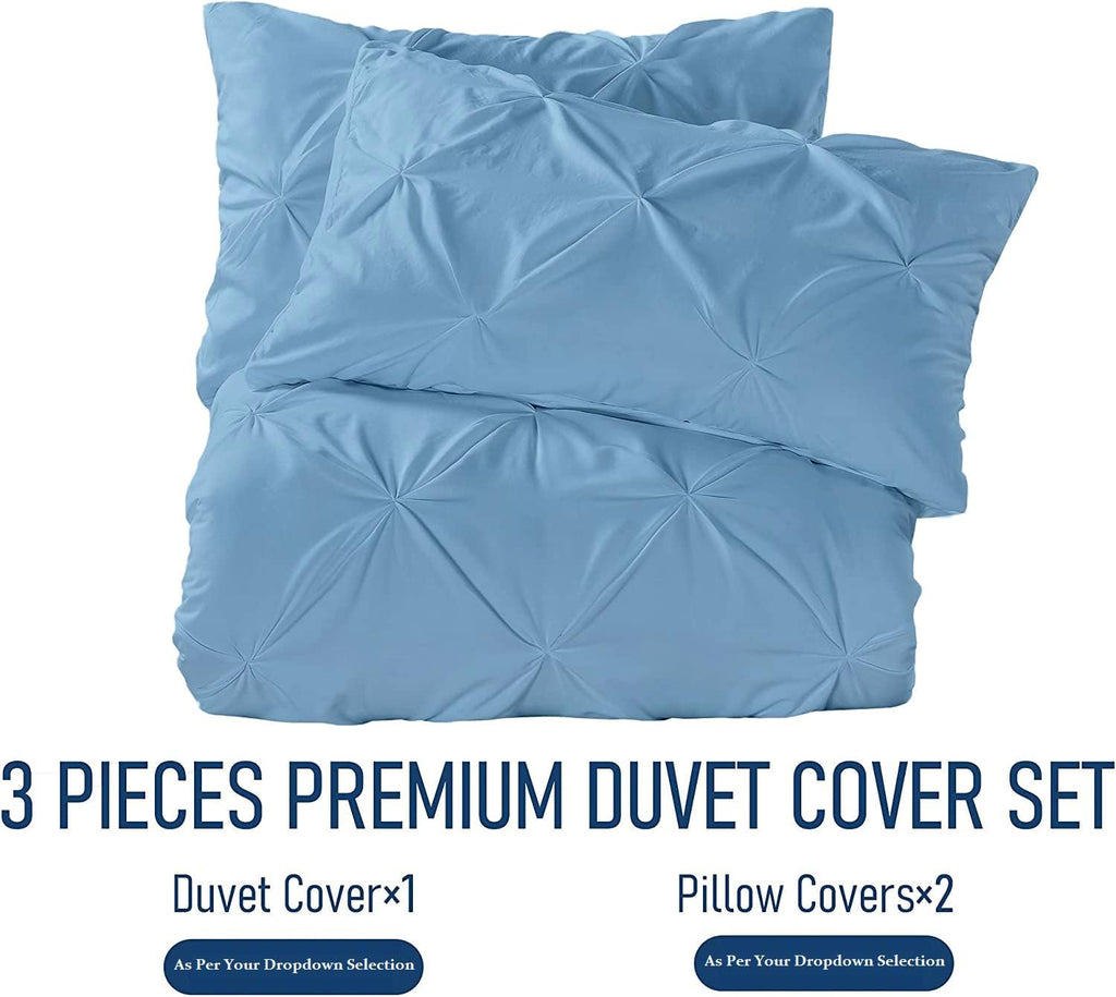 Crown Collection Luxuriate Hotel 1000 TC Hypoallergenic Ultra Soft Design 100% Egyptian Cotton Pinch Plated Duvet Cover with Zipper Colser & 2pcs Pillow Case Set (Super King Plus 120X120, Light Blue)