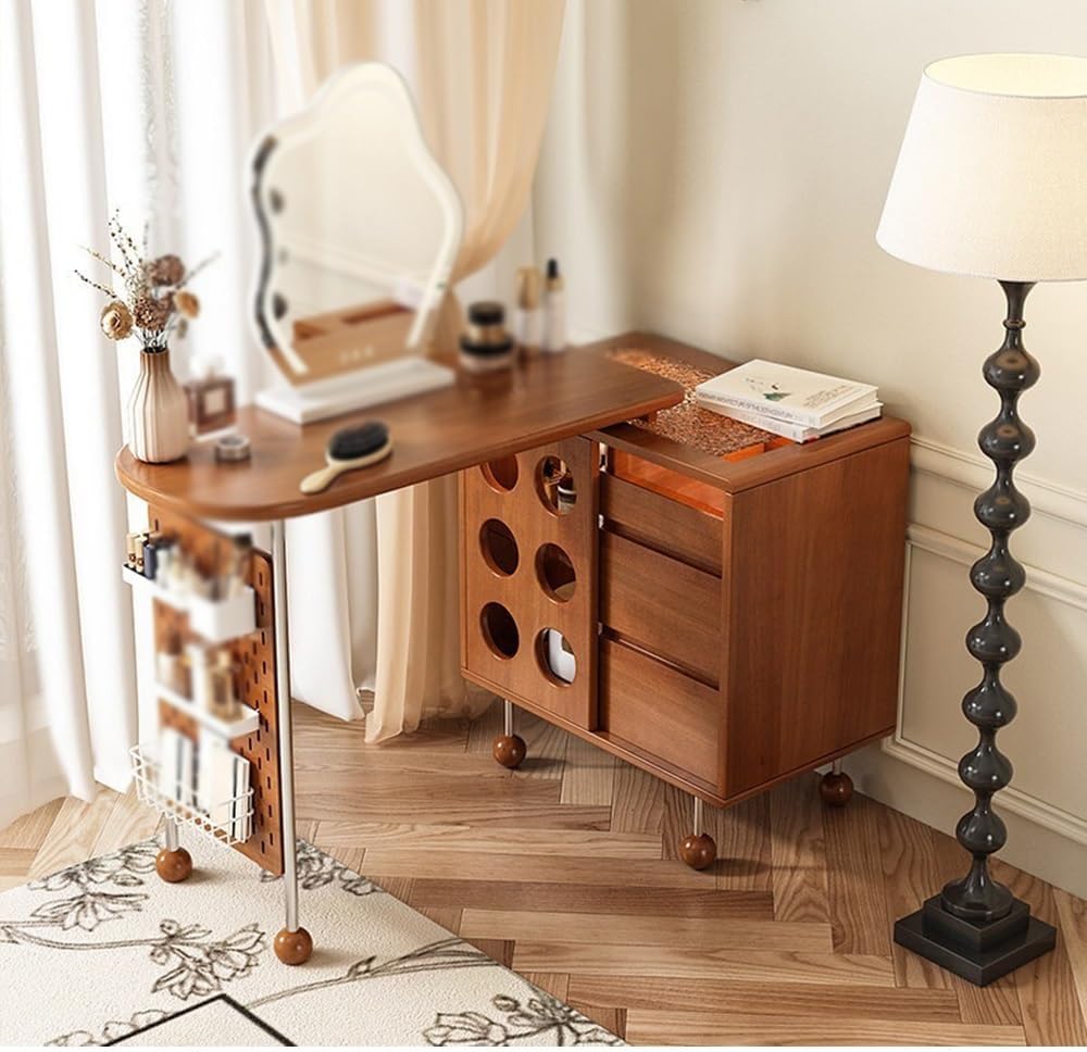 Vanity Desk Chic Vintage French Style Expandable Makeup Vanity Perfect for Bedroom Corner Storage
