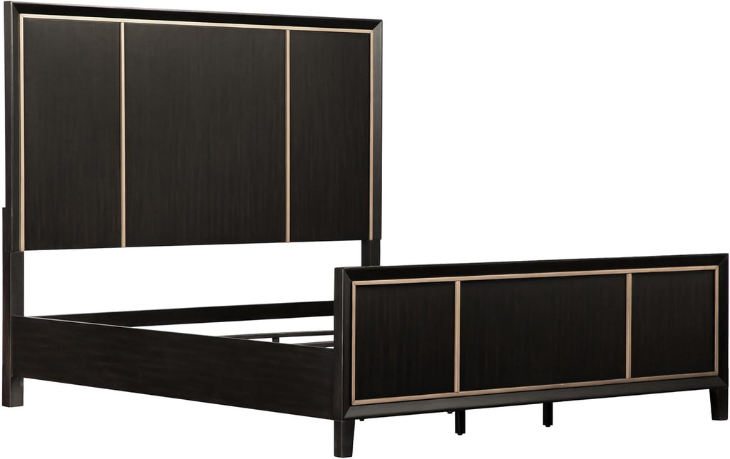 Furniture of America Samuel Modern Solid Wood 3-Piece Bedroom Collection Bed Frame and 2-Drawer Nightstands Set of 2, Box Spring Required, Espresso, King