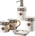 Vanity Bathroom Decor, Retro Design Ceramic Bathroom Accessory Set Bohemian Blue Bath Accessories Bath Set European Style Set Housewarming Gift(5-Piece Set)