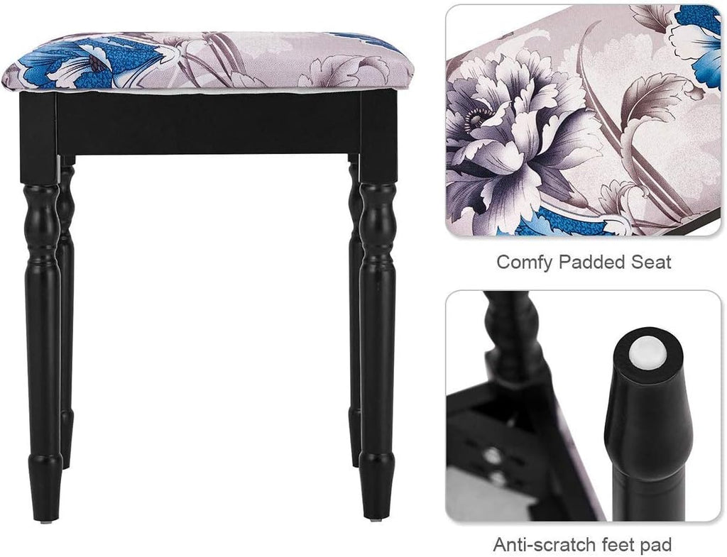Giantex Vanity Table Set with Tri-Folding Mirror, Makeup Dressing Table with 4 Drawers, Bedroom Vanity with Padded Stool, Room Desk Vanities, Black