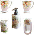 Vanity Bathroom Decor, Bathroom Accessory Sets Modern Design 5-Piece Bathroom Ceramic Soap Dish Soap Dispenser Tooth Brush Holder Housewarming Gift(Pink)