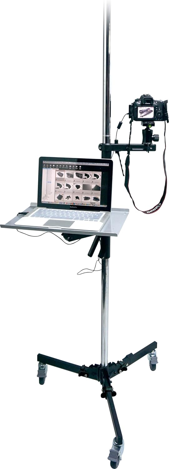 Kupo Steel Column Roller Stand, Mobile Studio Stand with Spring-Loaded Sliding Arm, Folding Wheeled Base, Universal Baby Pin Compatibility, Max Height 8.5', Supports 17.6lbs, Silver (KS301912)