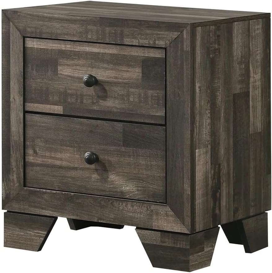 3pc King Size Platform Bedroom Set Rustic Brown Finish Bed Nightstand Solid Wood Furniture