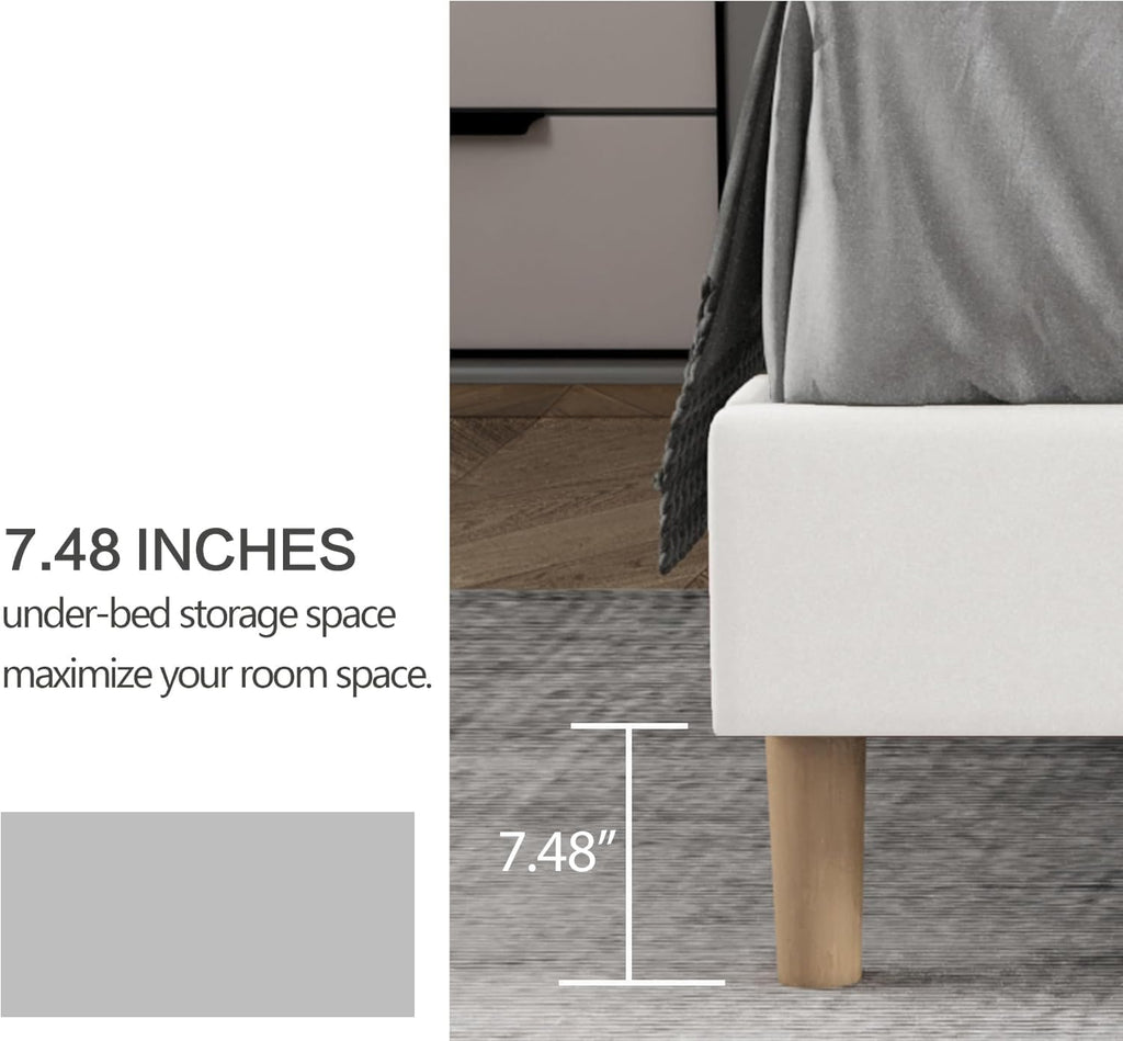King Size Bed Frame with Headboard, Modern Upholstered Velvet Platform Bed, Heavy Duty Wooden Slats Support, No Box Spring Needed, Noise-Free & Easy Assembly, Beige