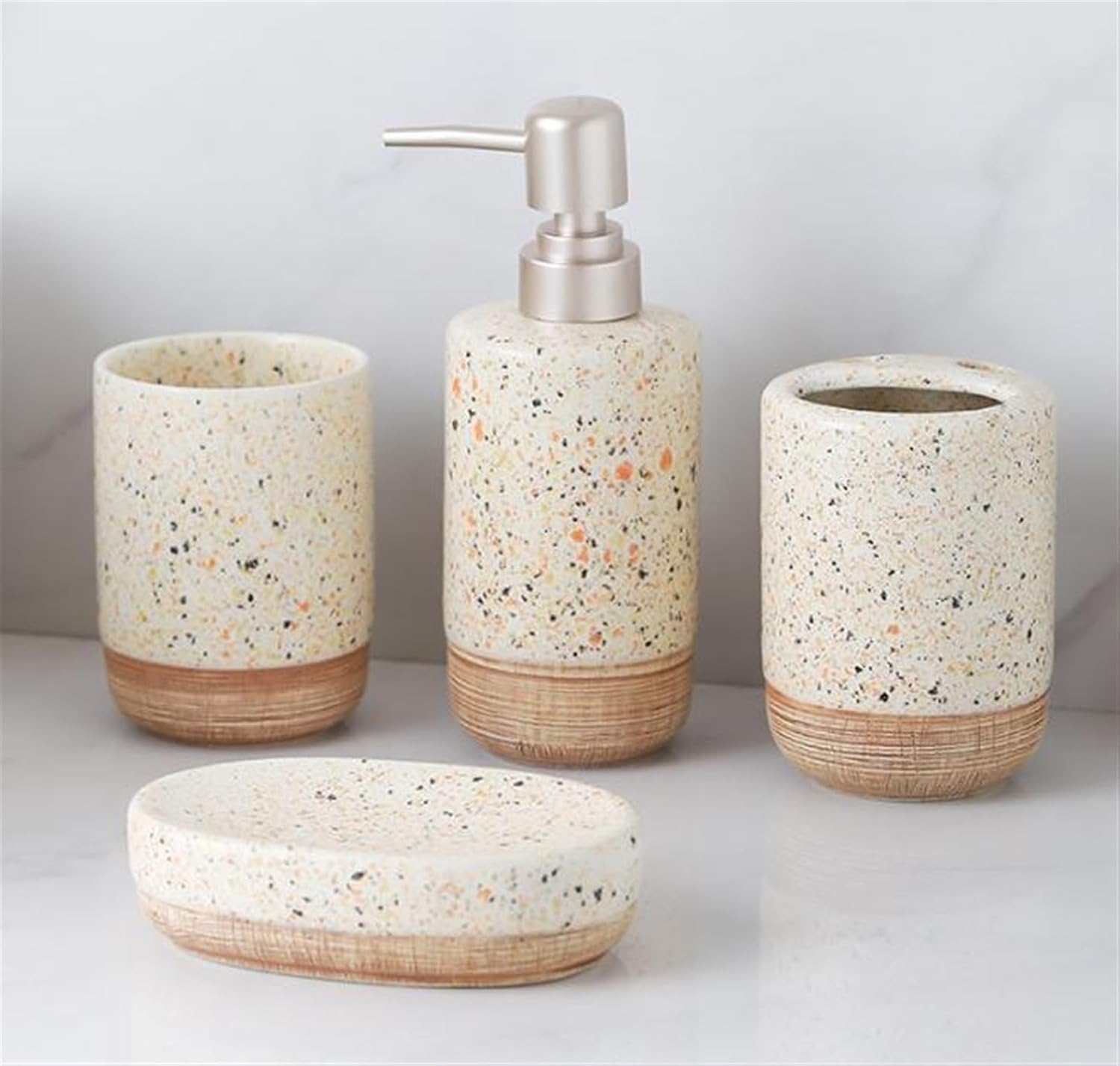 Vanity Bathroom Decor, European Ceramic Bathroom Accessories Set Decoration Cup Toothbrush Holder Tray Soap Box Housewarming Gift