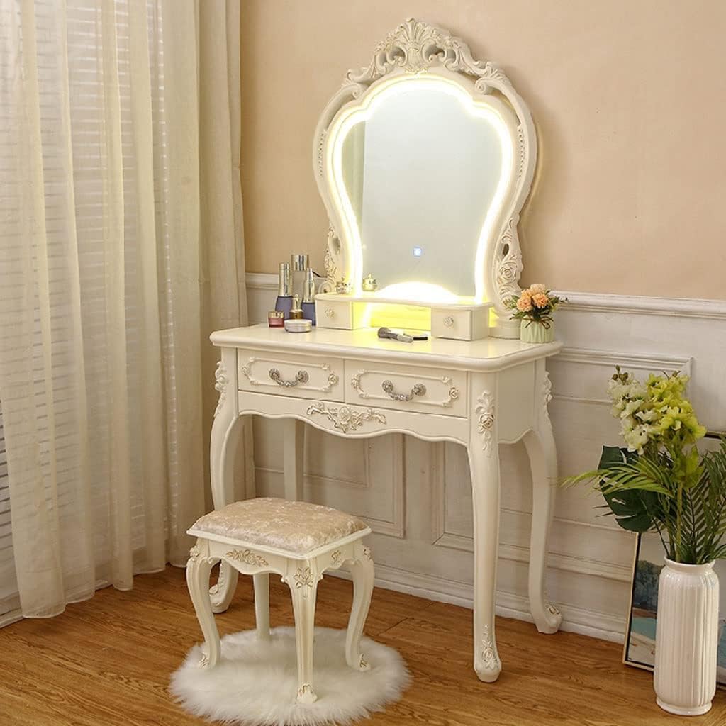 Vanity Benches Vanity Table Set with Lighted Mirror Ladies Fashion Makeup Table Modern Dresser for Bedroom Dresser with Drawers (Color : A)
