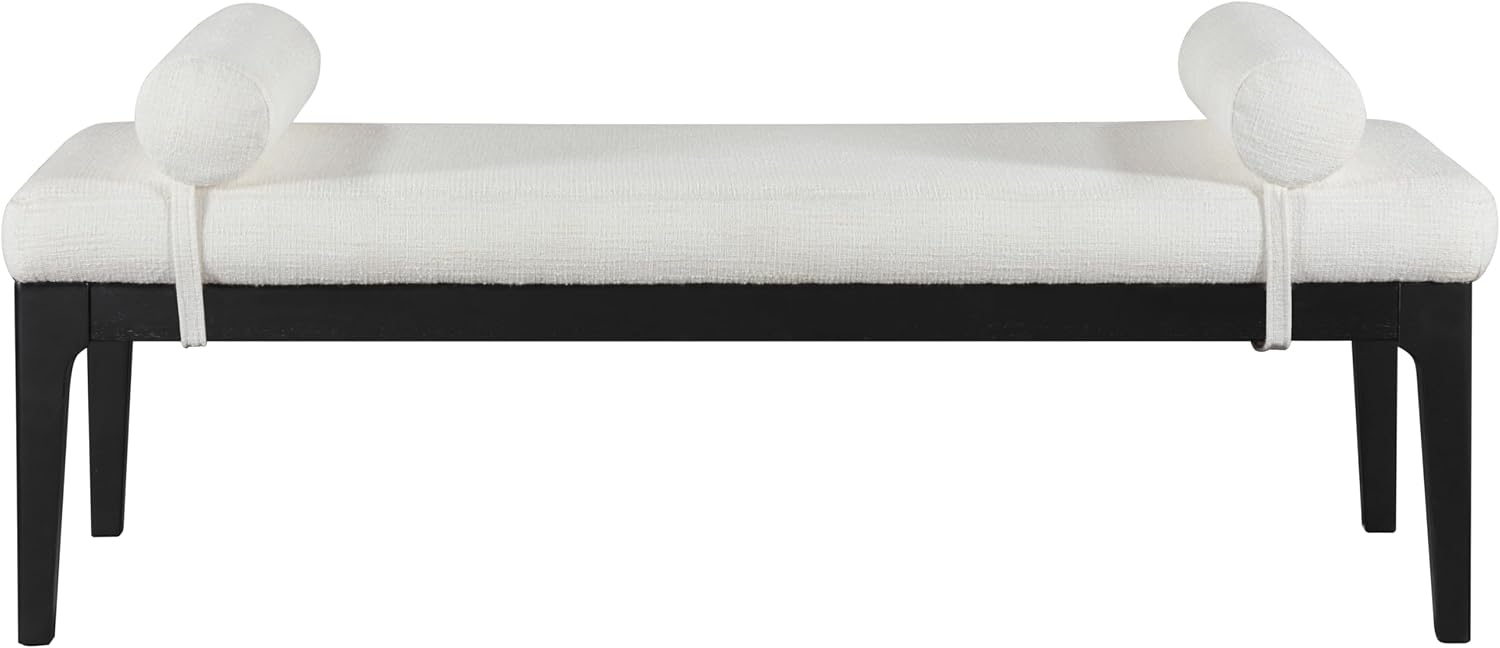 Meridian Furniture 22073Cream Priscilla Collection Art Deco Bench with Rich Linen Textured Interwoven Polyester Fabric, Light Beige Weave, Finished Solid Wood, 52' W x 22' D x 23.5' H, Cream