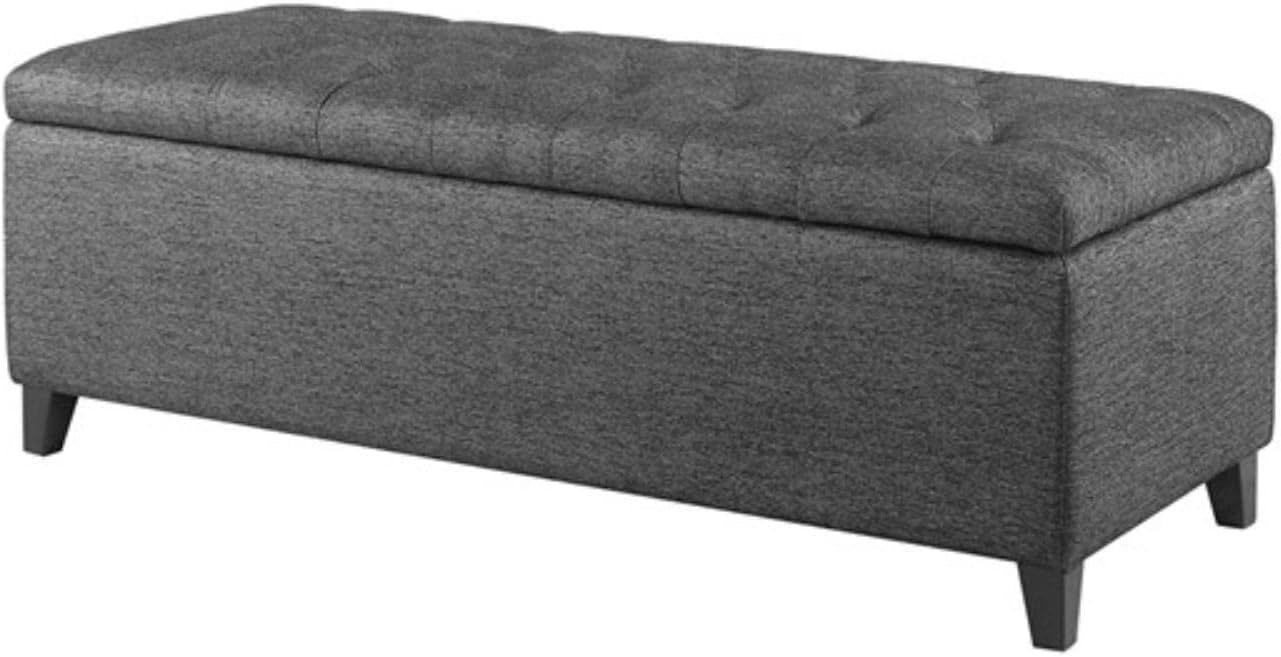 Madison Park Entryway Accent Bench for Living Room Flip Top Storage Chest, Shandra Tufted Top Upholstered Storage Bench End of Bed for Bedroom Furniture, Indoor Seating, 49'Wide, Charcoal