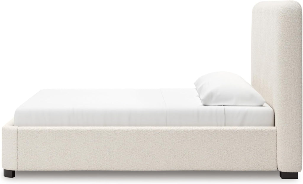Signature Design by Ashley Whittgate Casual Stain Resistant King Upholstered Panel Bed, Solid Wood Blocking and Reinforced Side Rails for Added Strength, Foundation or Box Spring Needed, Beige