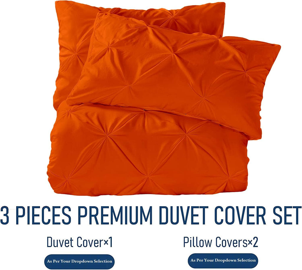 Crown Collection Luxuriate Hotel 1000-TC Hypoallergenic Ultra Soft Design 100% Egyptian Cotton Super King Plus 120X120 Orange Solid Pinch Pleated Duvet Cover with Zipper Colser & 2pcs Pillow Case Set