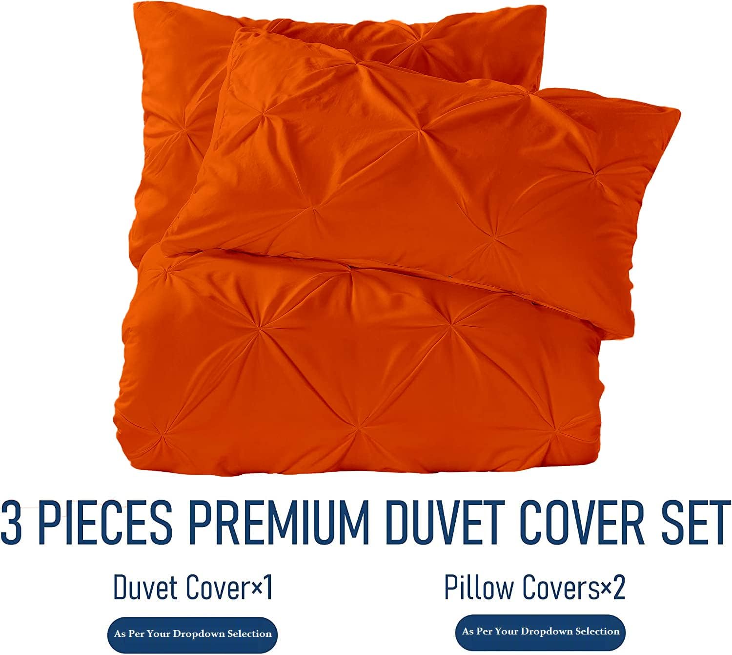 Crown Collection Luxuriate Hotel 1000-TC Hypoallergenic Ultra Soft Design 100% Egyptian Cotton Super King Plus 120X120 Orange Solid Pinch Pleated Duvet Cover with Zipper Colser & 2pcs Pillow Case Set
