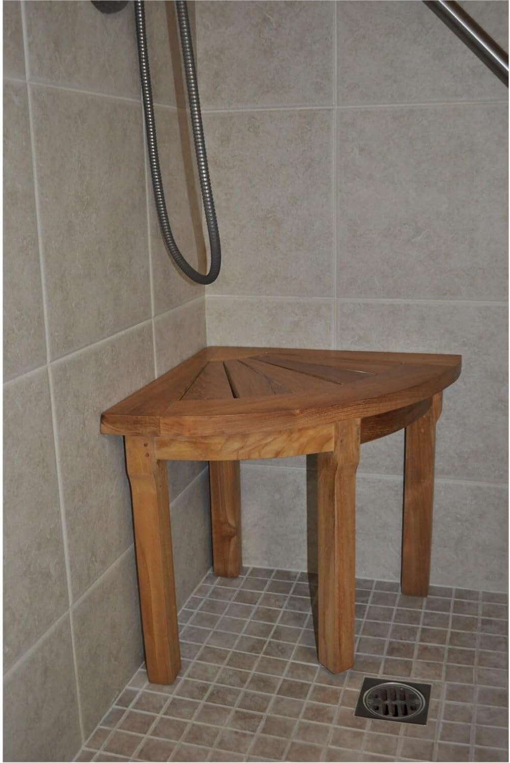 Maykoosh Rustic Corner Shower Stool - Teak Wood Bench for Bathroom, Spa, or Entryway - 18' Height