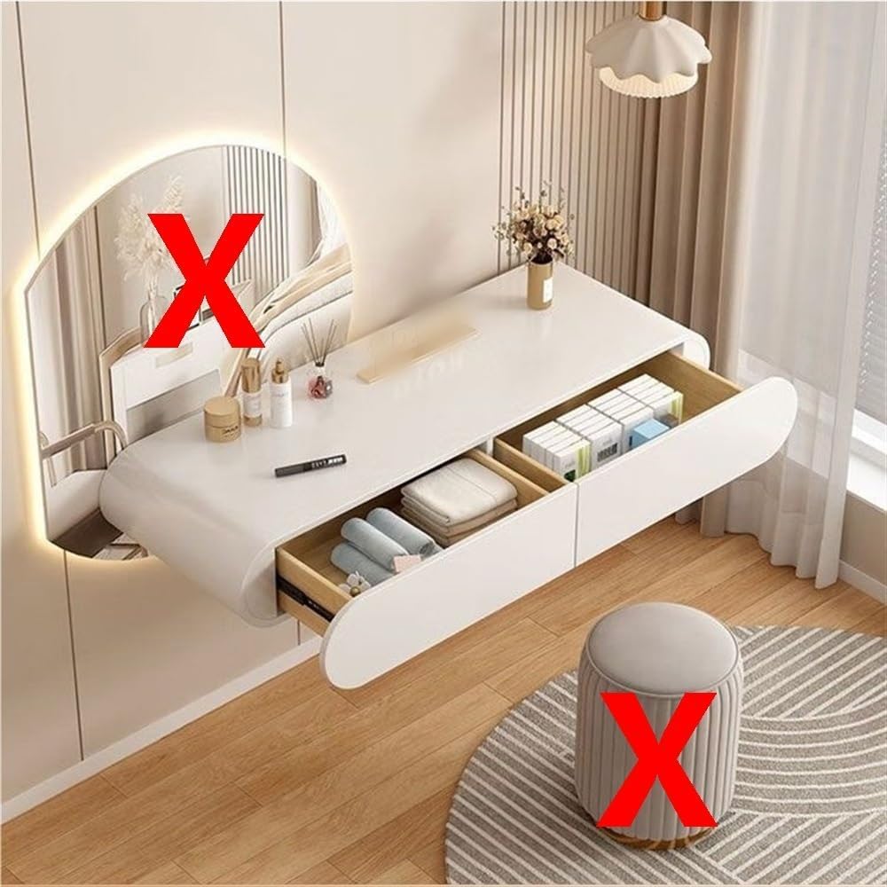 Floating Vanity Makeup Table, Wall Mounted Makeup Vanity, Modern Floating Desk for Wall, Floating Dresser Shelf with Drawer, Corner Desk for Bedroom Living Room,S