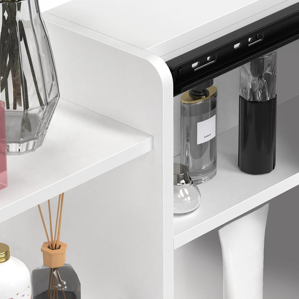Vanity Desk with Mirror, Teen Girls White Makeup Vanity Table, Dresser with mirror, Bedroom Vanity Set with 6 Spacious Drawers ,Shelves Dressing Desk for Bedroom Dressing Room, Vanity Benches (White)