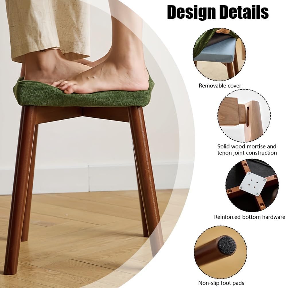 Upholstered Vanity Bench, Solid Wood Stool with Soft Cushion Seat, Accent Footstool for Living Room, Dining Room, Entryway, Bedroom Home Decor