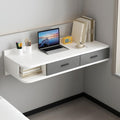 Floating Writing Desk with Storage Drawers Wall-Mounted Computer Table Hanging Corner Vanity Table Rounded Corners for Room Space Saver(White Left,100 cm)